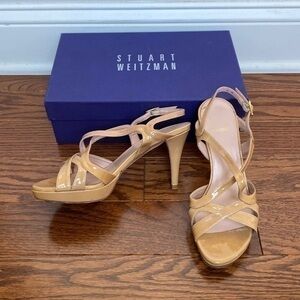 Stuart Weitzman Axis Adobe Aniline Leather Platform Heels Sandal